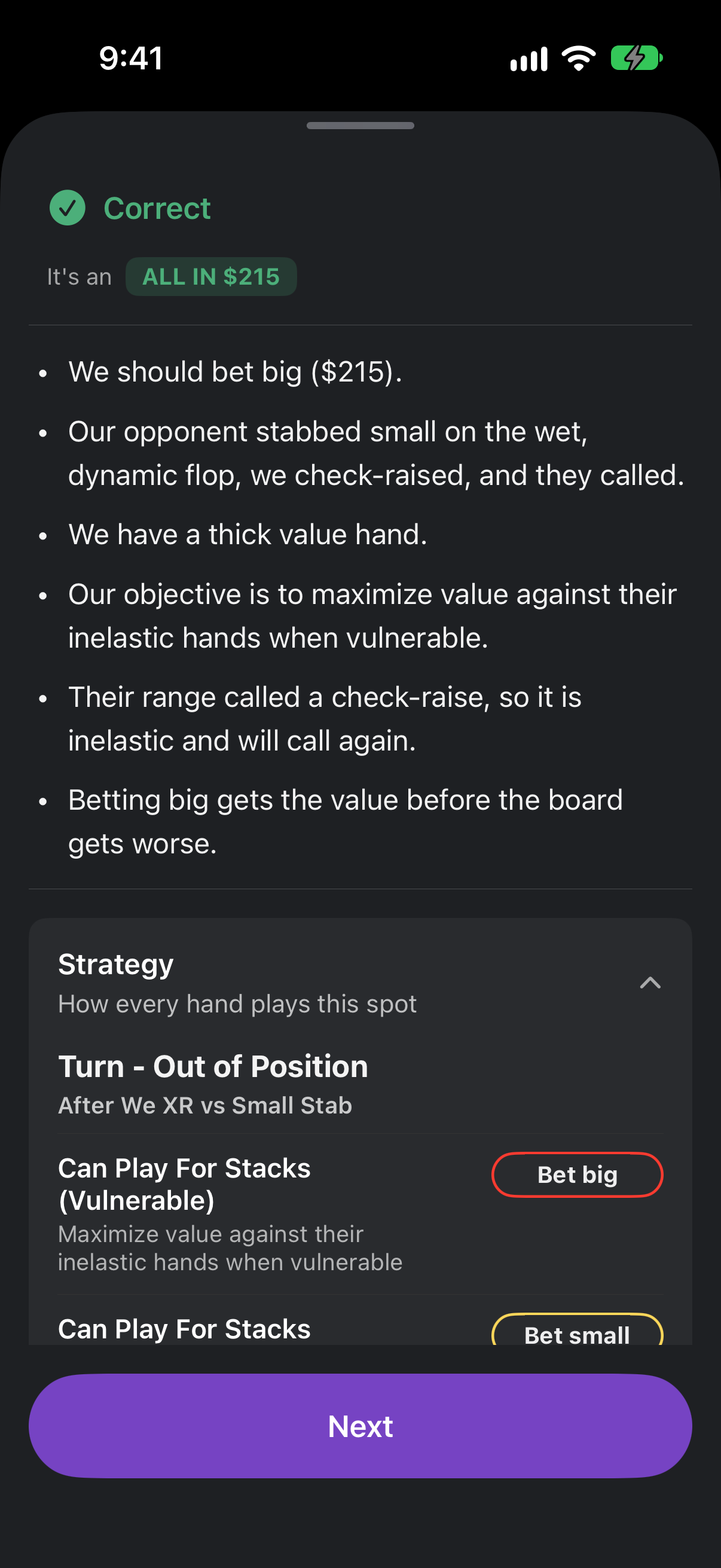 Correct, it’s all in for 215: the coach’s reasoning, and the strategy for how every hand plays the spot